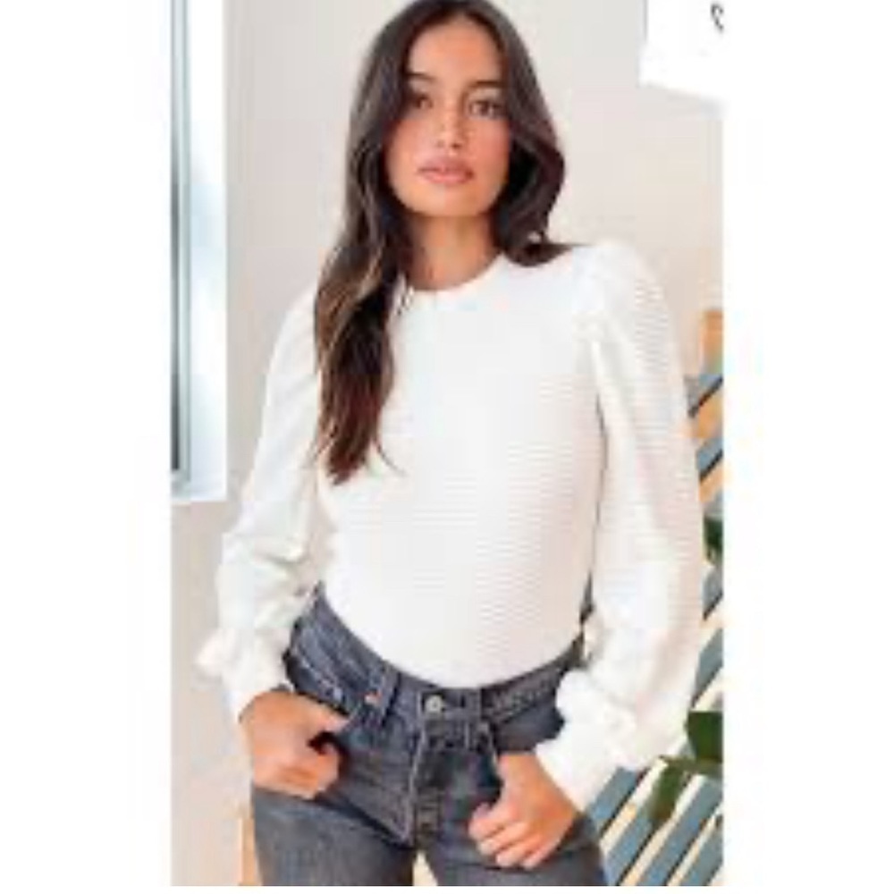 Lulus ribbed balloon sleeve sweater top